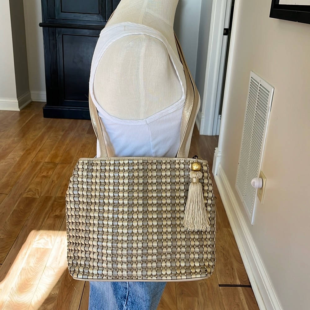 1990’s Ganson San Francisco gold metallic woven leather shoulder bag